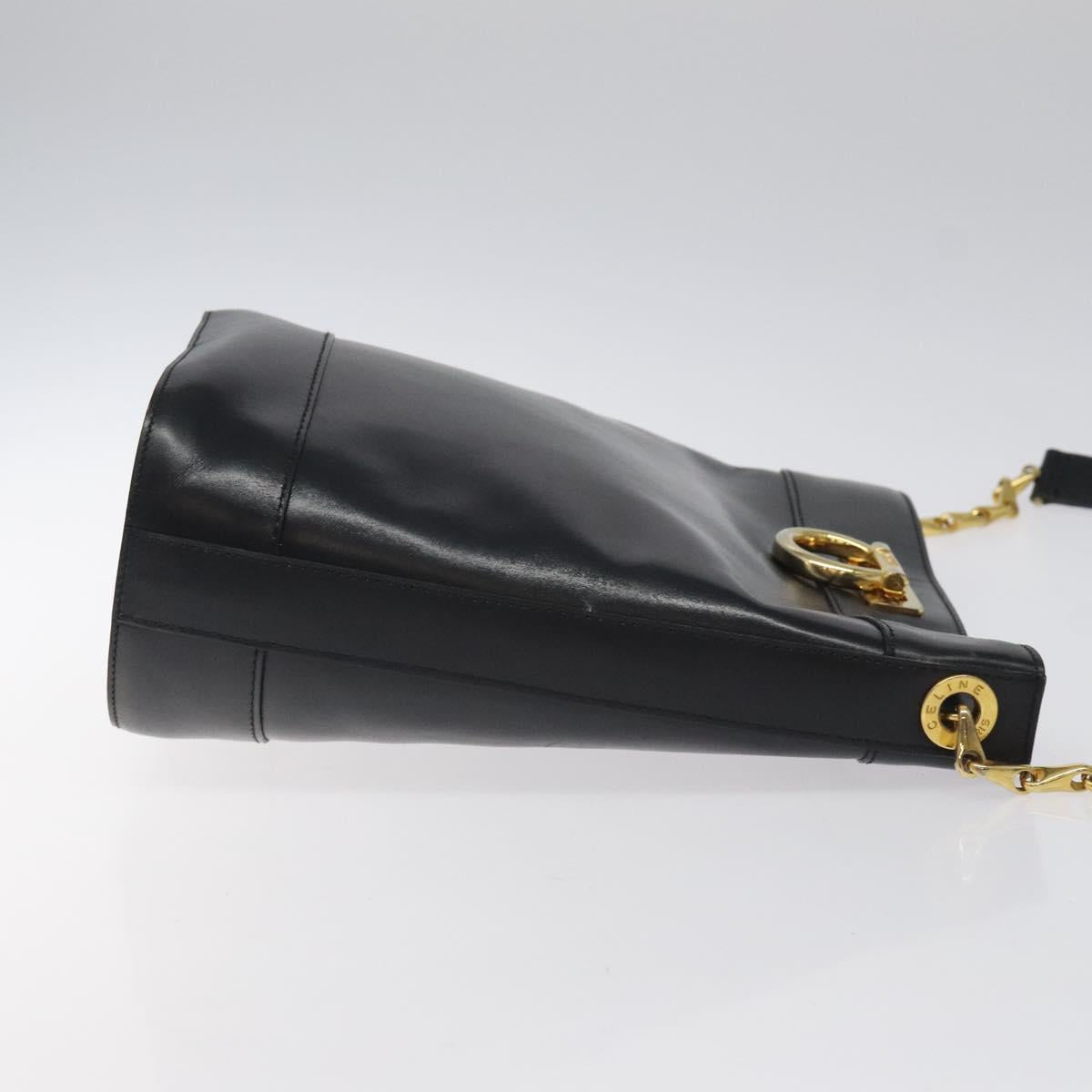 CELINE Shoulder Bag Leather Black Gold Auth 116371