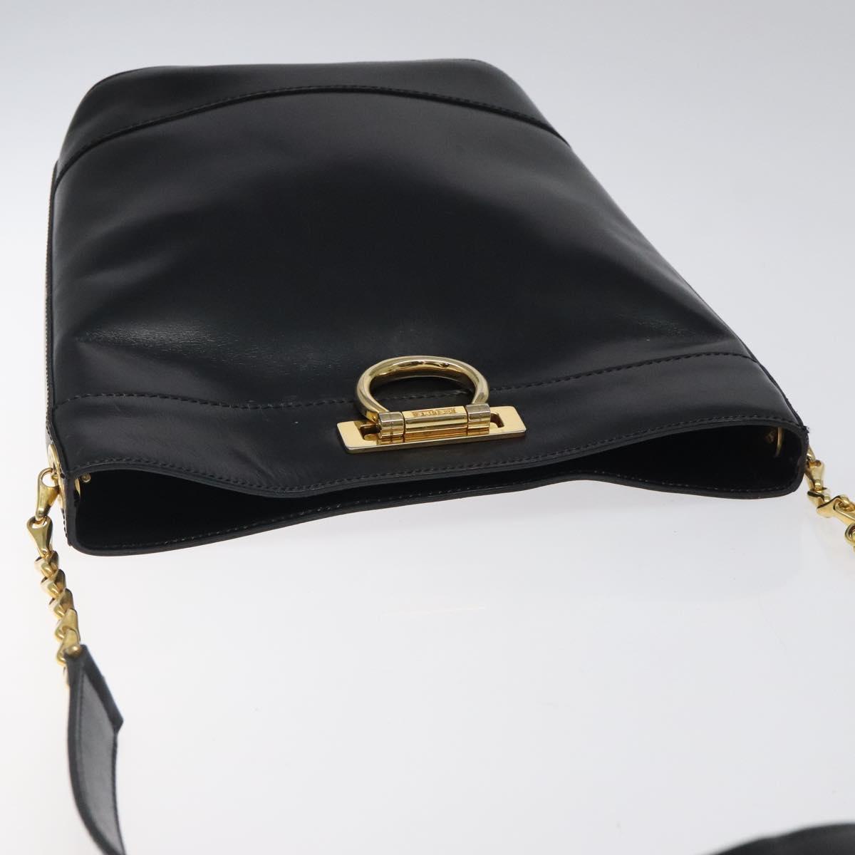 CELINE Shoulder Bag Leather Black Gold Auth 116371