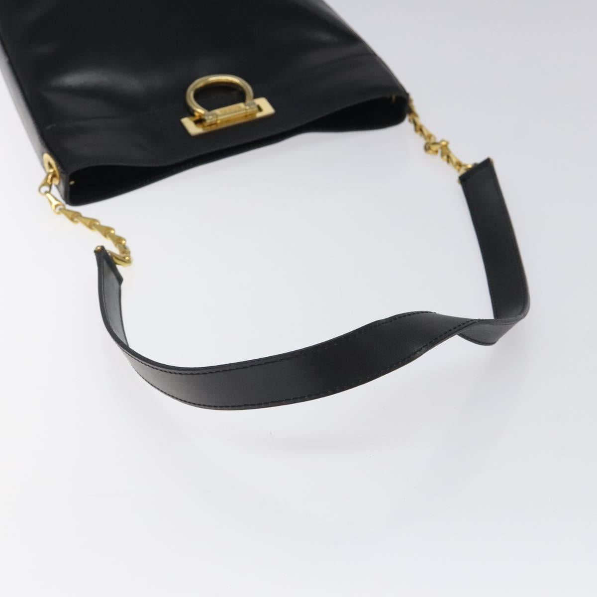 CELINE Shoulder Bag Leather Black Gold Auth 116371