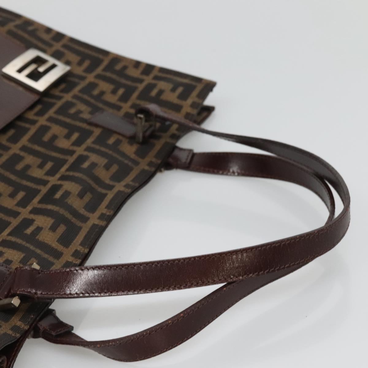 FENDI Zucca Canvas Tote Bag Brown Black Auth 116372