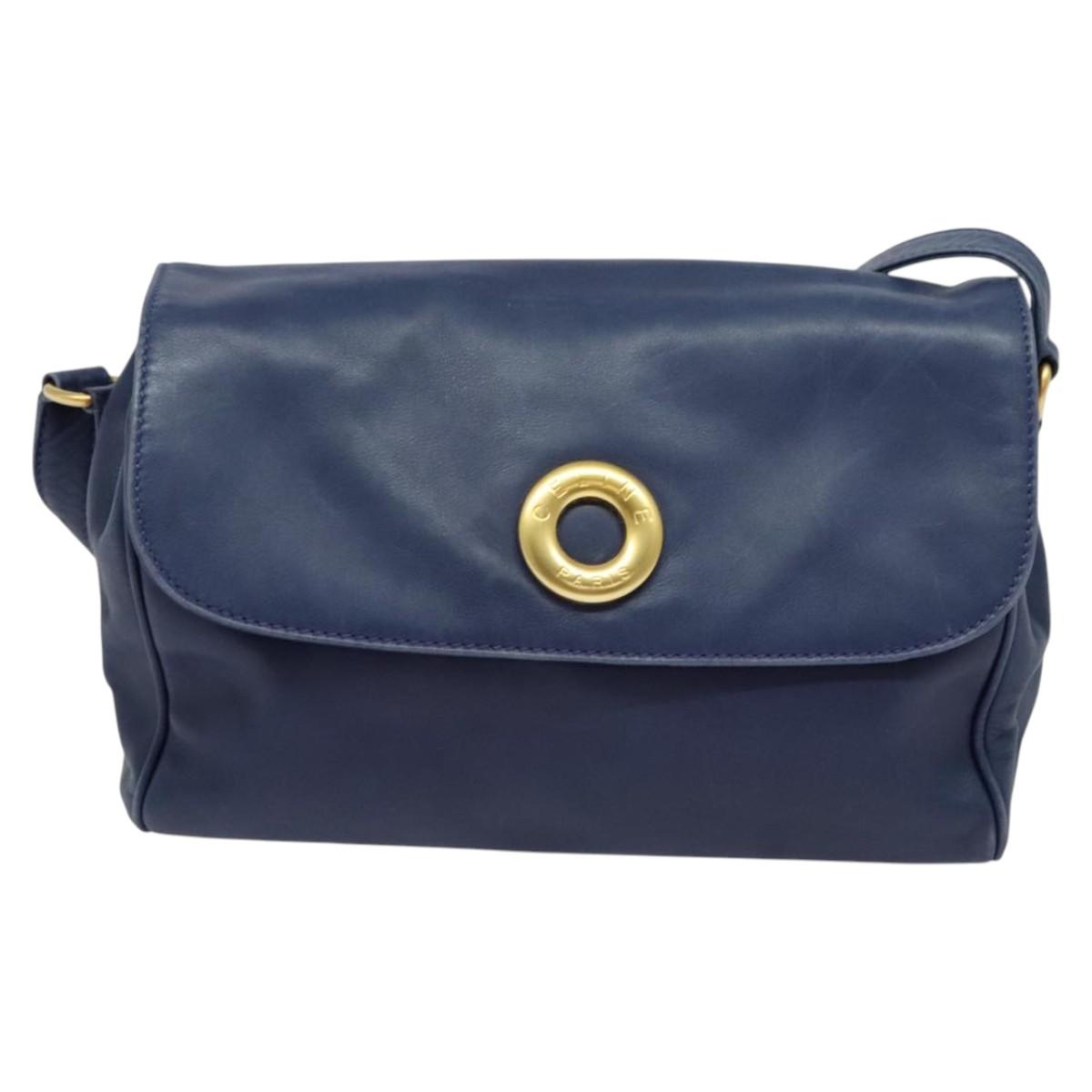CELINE Shoulder Bag Leather Navy Auth 116384