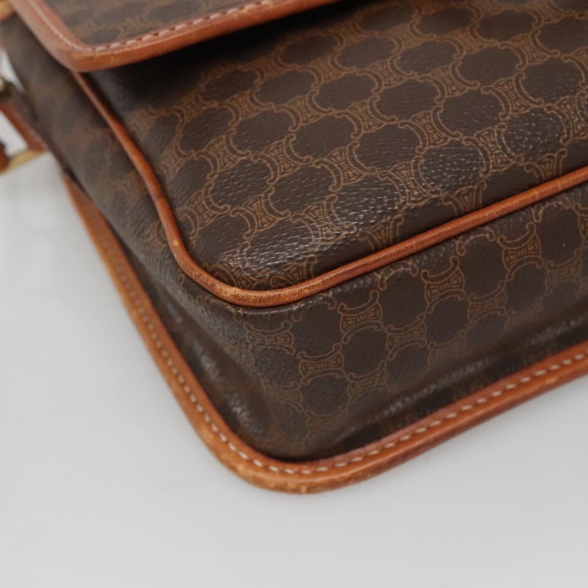 CELINE Macadam Canvas Shoulder Bag PVC Leather Brown Gold Auth 116385