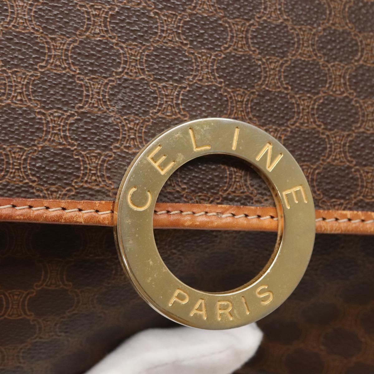 CELINE Macadam Canvas Shoulder Bag PVC Leather Brown Gold Auth 116385