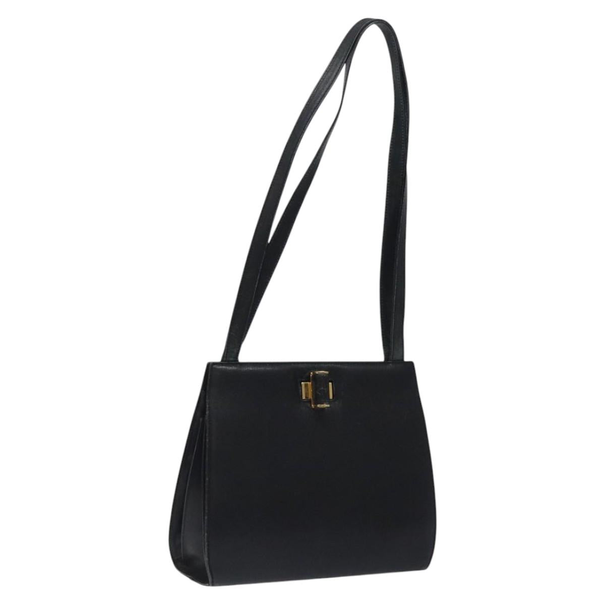 Salvatore Ferragamo Shoulder Bag Leather Black Gold Auth 116392