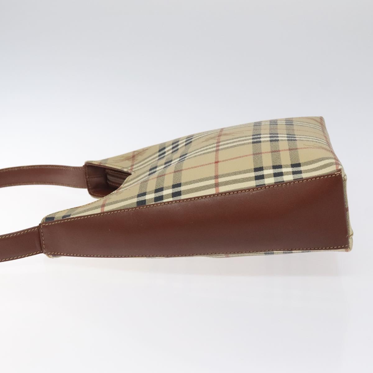 Burberrys Nova Check Shoulder Bag PVC Leather Beige Auth 116394