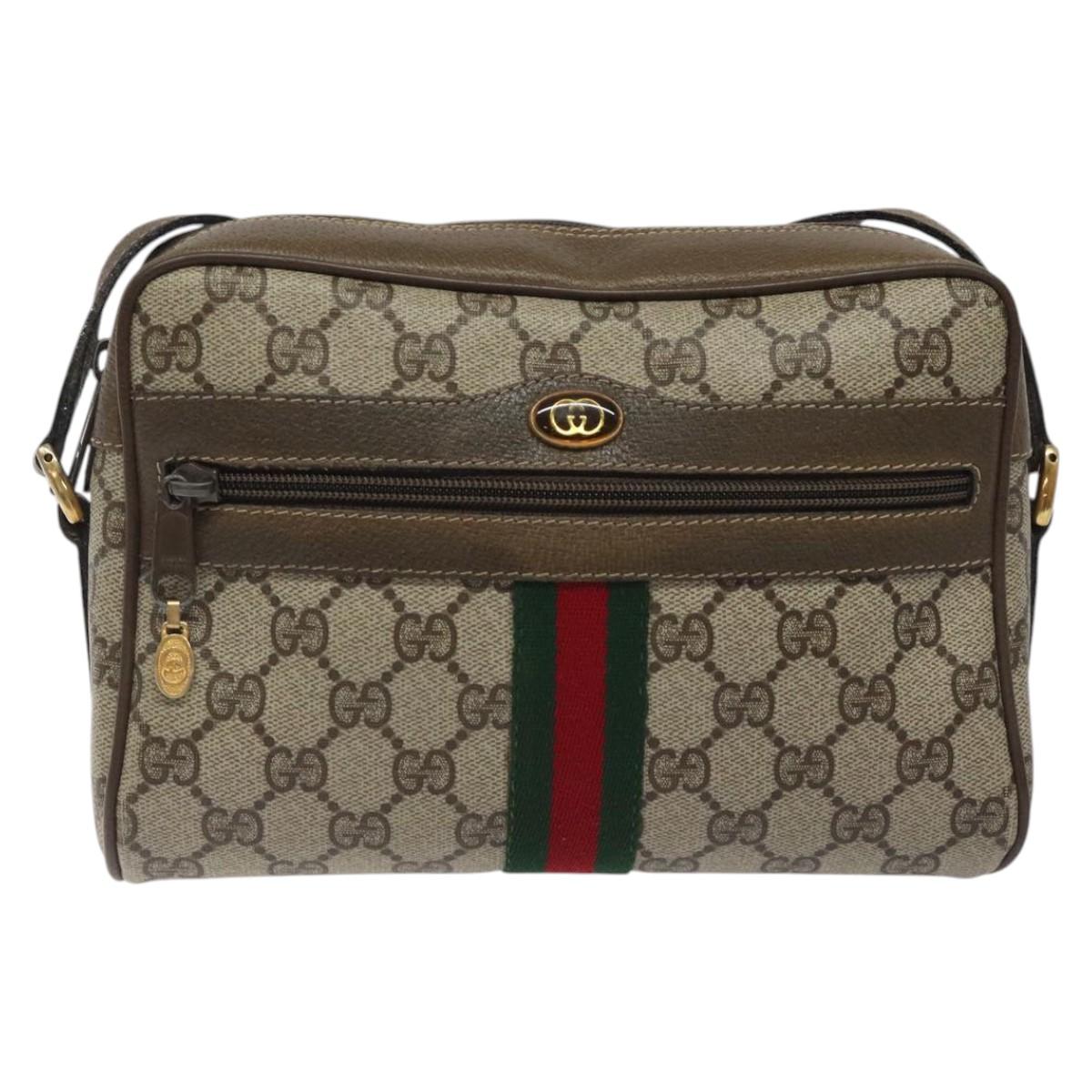 GUCCI GG Supreme Web Sherry Line Shoulder Bag PVC Beige 56 02 004 Auth 116410