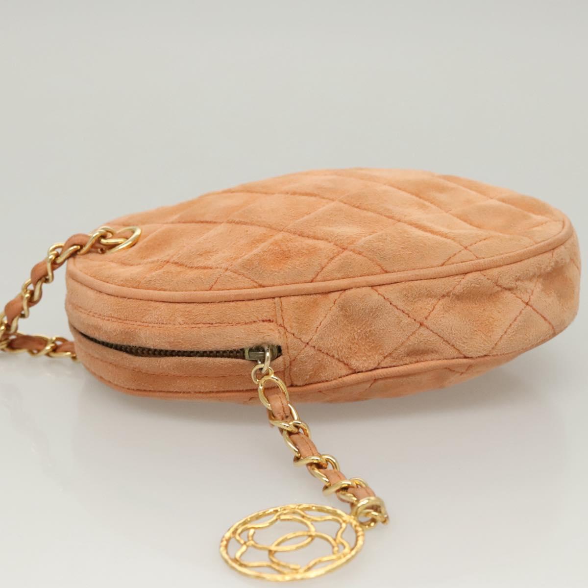 CHANEL Matelasse Chain Hand Bag Suede Orange Gold CC Auth 116417