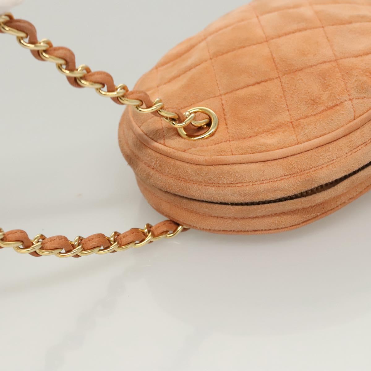 CHANEL Matelasse Chain Hand Bag Suede Orange Gold CC Auth 116417