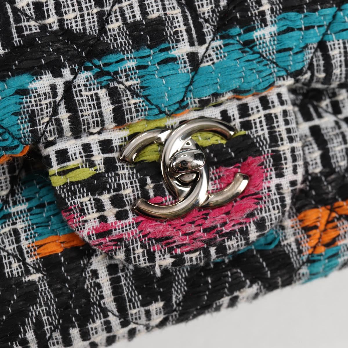 CHANEL Matelasse Chain Shoulder Bag Tweed Leather White Silver CC Auth 116419SM