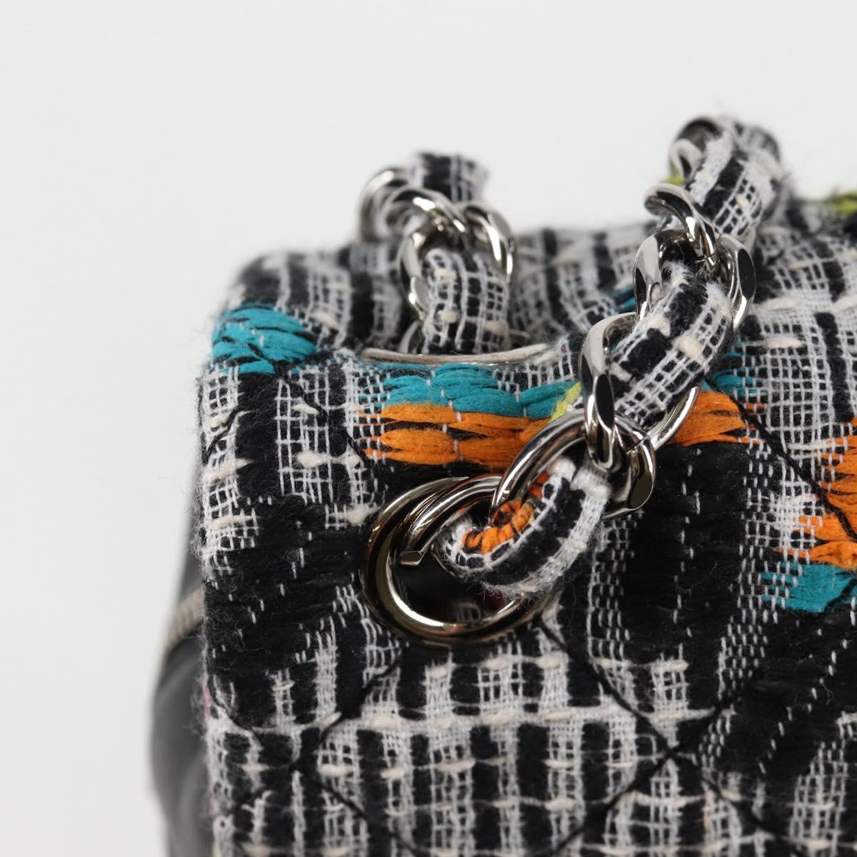 CHANEL Matelasse Chain Shoulder Bag Tweed Leather White Silver CC Auth 116419SM