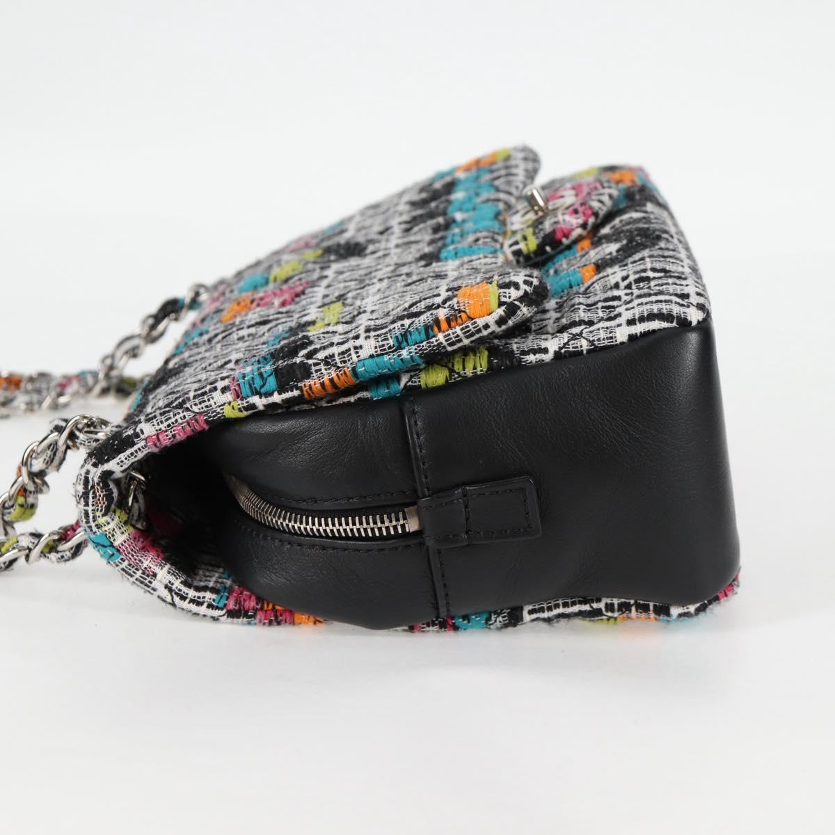 CHANEL Matelasse Chain Shoulder Bag Tweed Leather White Silver CC Auth 116419SM