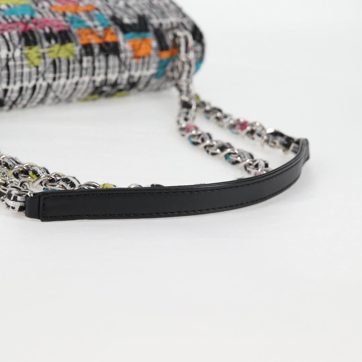 CHANEL Matelasse Chain Shoulder Bag Tweed Leather White Silver CC Auth 116419SM