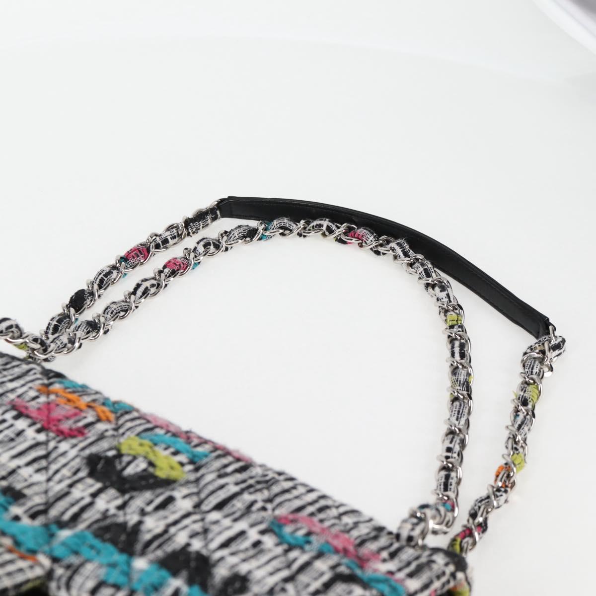 CHANEL Matelasse Chain Shoulder Bag Tweed Leather White Silver CC Auth 116419SM