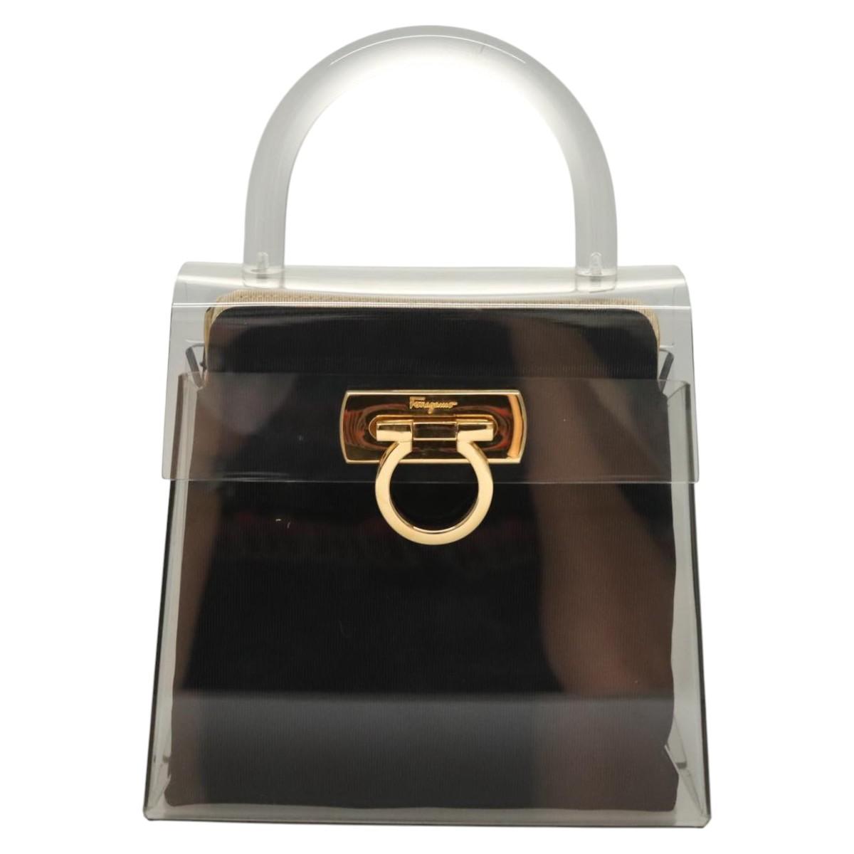 Salvatore Ferragamo Gancini Hand Bag plastic Clear Gold Auth 116442