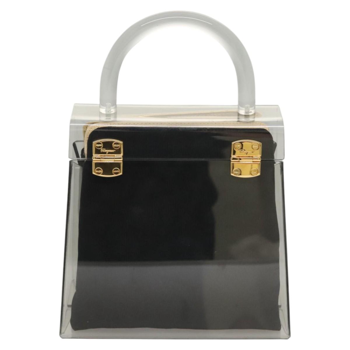 Salvatore Ferragamo Gancini Hand Bag plastic Clear Gold Auth 116442