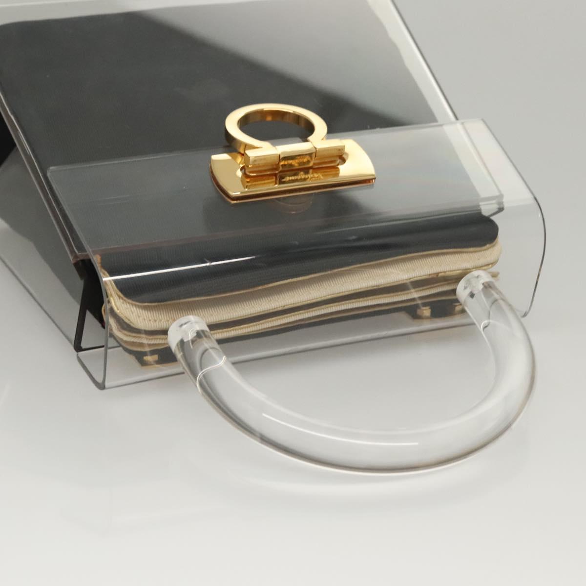 Salvatore Ferragamo Gancini Hand Bag plastic Clear Gold Auth 116442