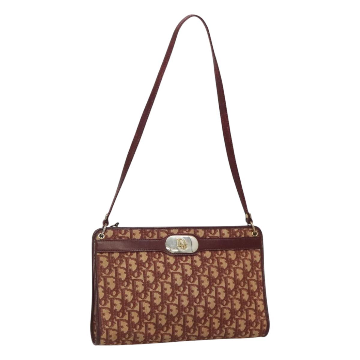 Christian Dior Trotter Canvas Shoulder Bag Red Auth 116463