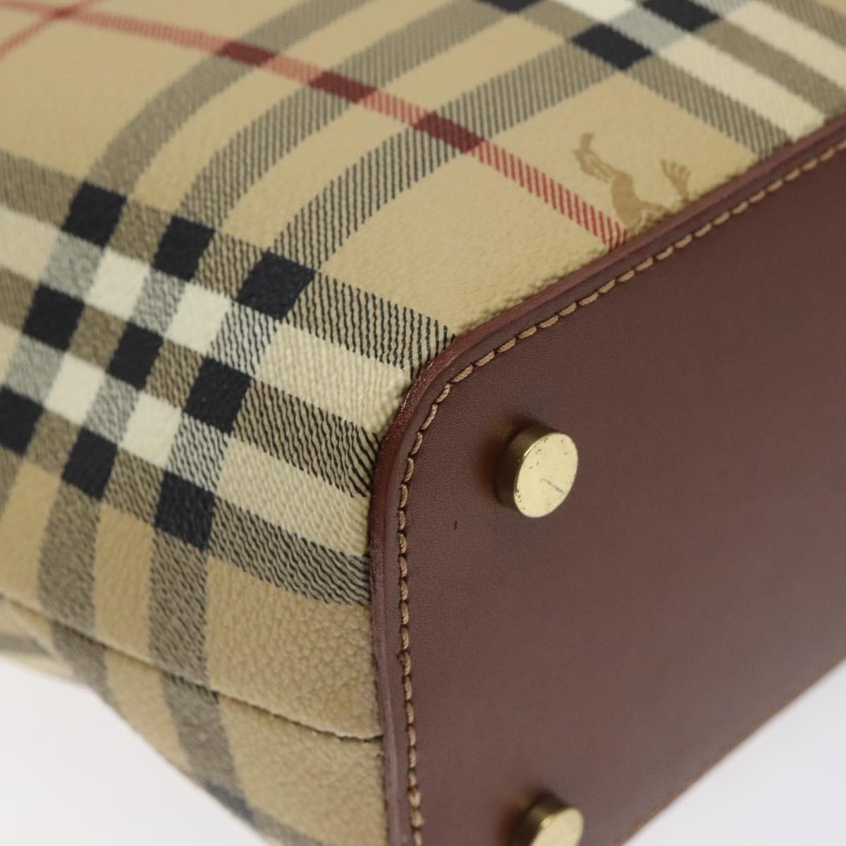 BURBERRY Nova Check Hand Bag PVC Leather Beige Auth 116465