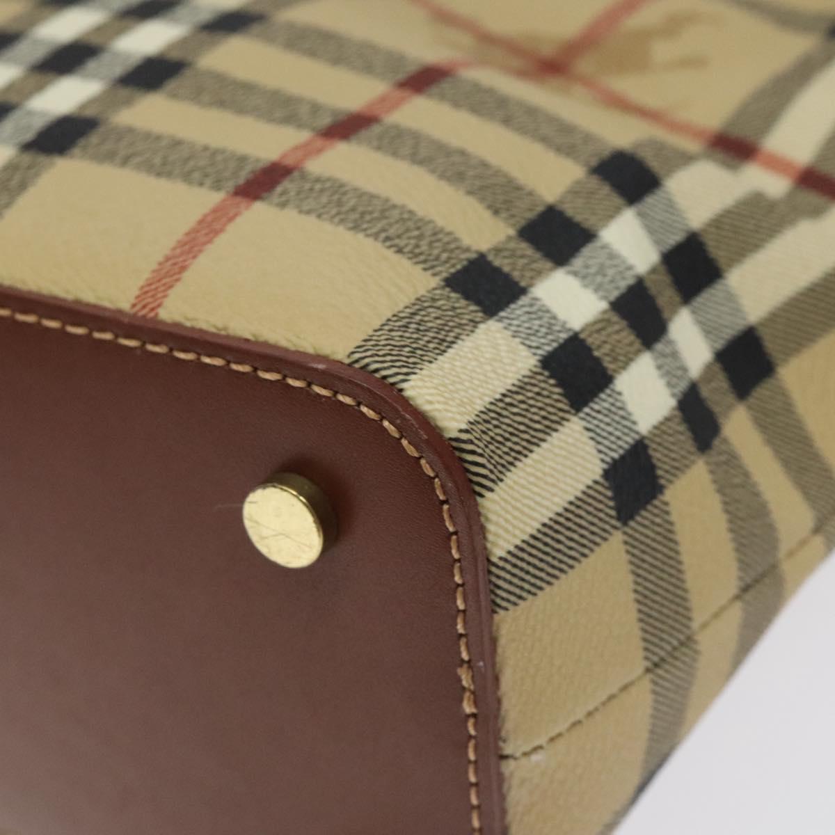 BURBERRY Nova Check Hand Bag PVC Leather Beige Auth 116465