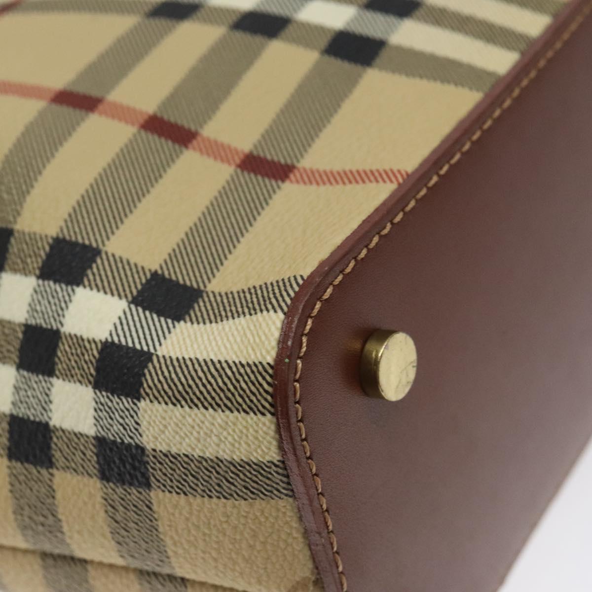 BURBERRY Nova Check Hand Bag PVC Leather Beige Auth 116465