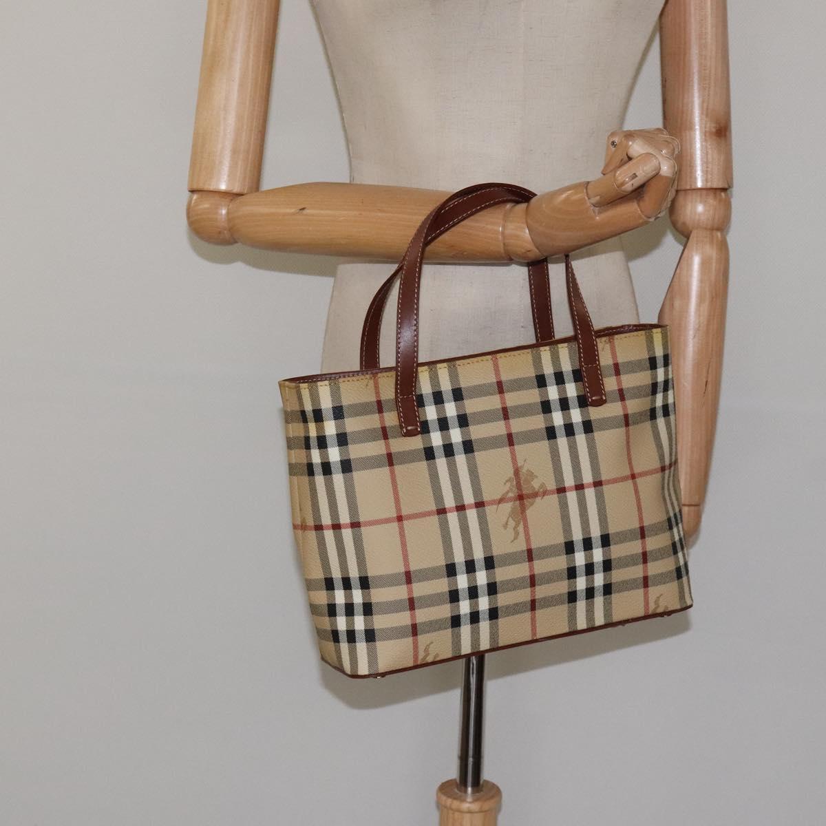 BURBERRY Nova Check Hand Bag PVC Leather Beige Auth 116465