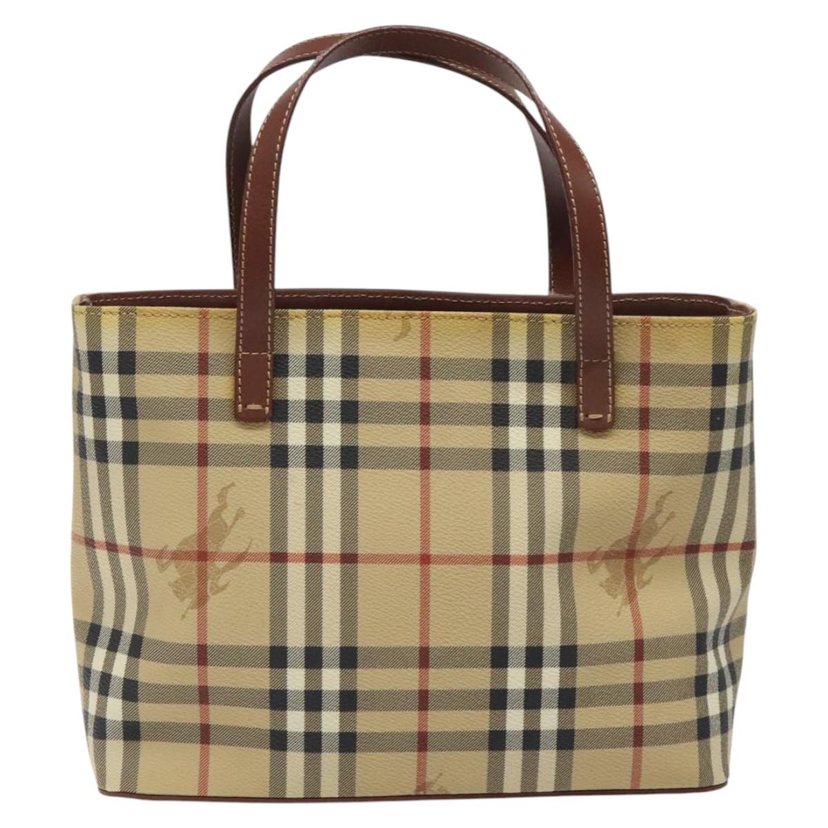 BURBERRY Nova Check Hand Bag PVC Leather Beige Auth 116465