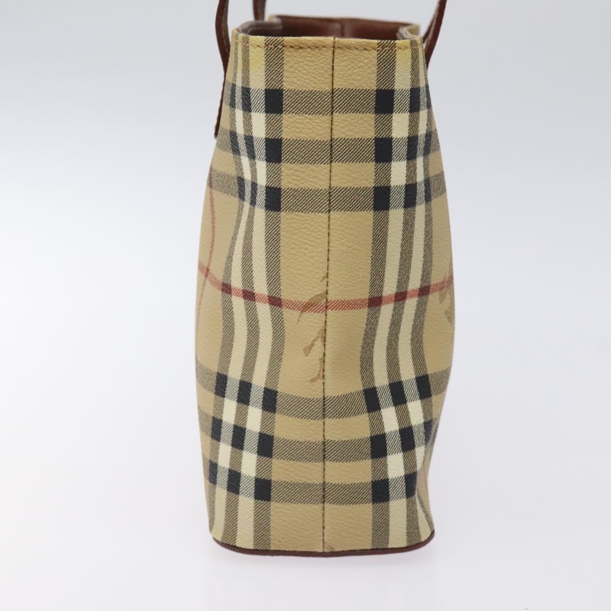 BURBERRY Nova Check Hand Bag PVC Leather Beige Auth 116465