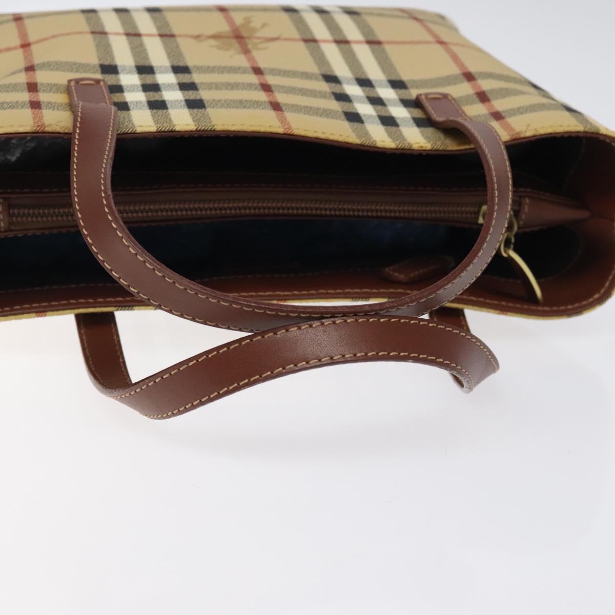 BURBERRY Nova Check Hand Bag PVC Leather Beige Auth 116465