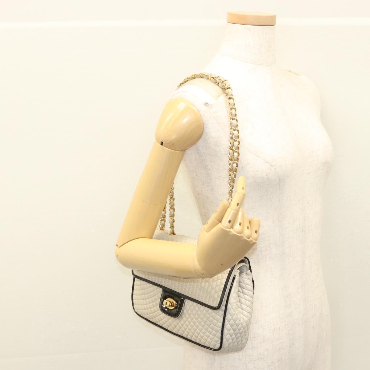 BALLY Quilted Chain Shoulder Bag Leather Beige Auth 116474