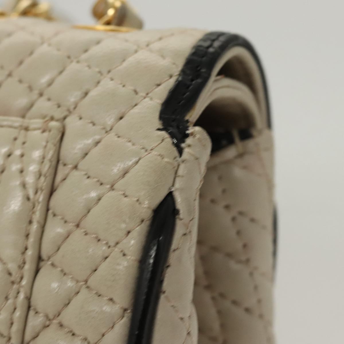 BALLY Quilted Chain Shoulder Bag Leather Beige Auth 116474