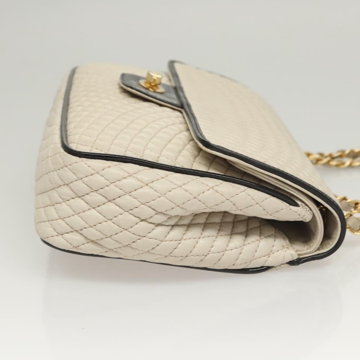 BALLY Quilted Chain Shoulder Bag Leather Beige Auth 116474