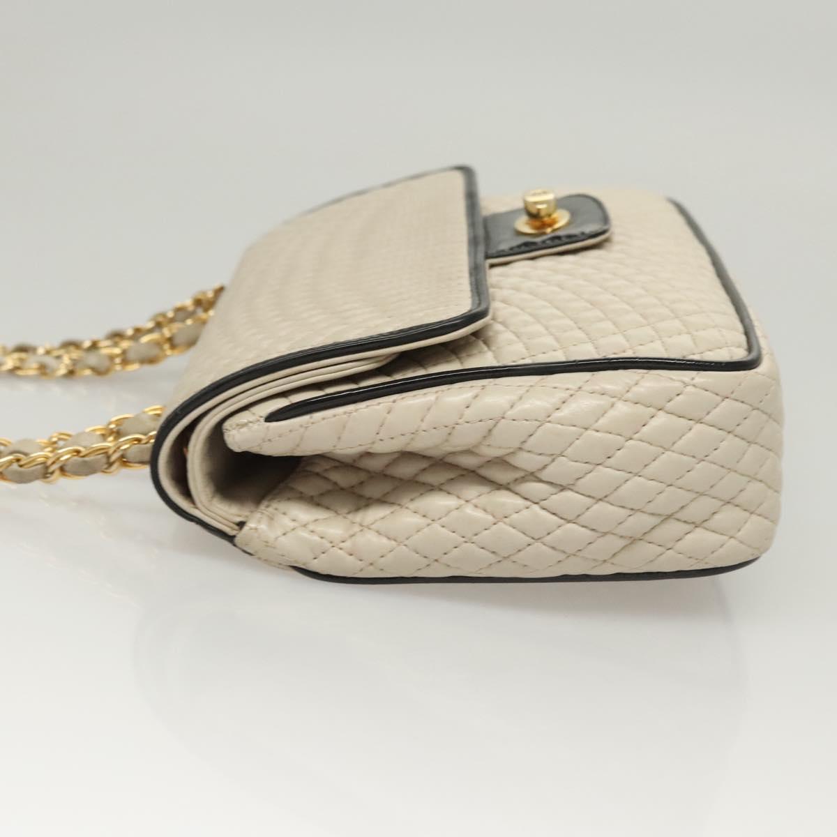 BALLY Quilted Chain Shoulder Bag Leather Beige Auth 116474