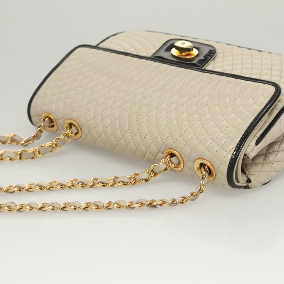 BALLY Quilted Chain Shoulder Bag Leather Beige Auth 116474
