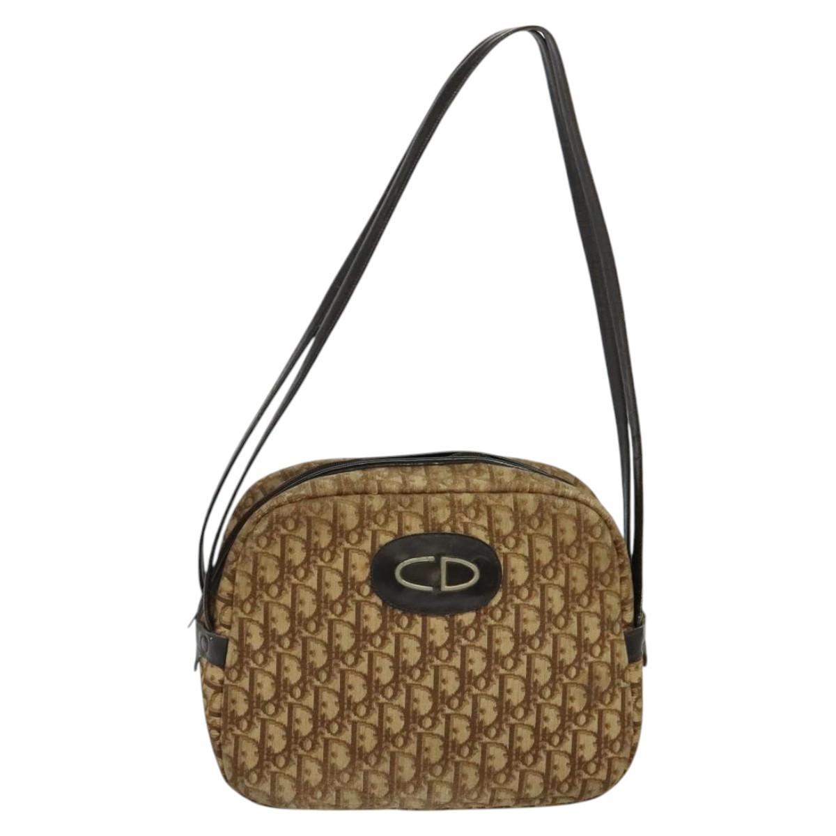 Christian Dior Trotter Canvas Shoulder Bag Brown Auth 116492