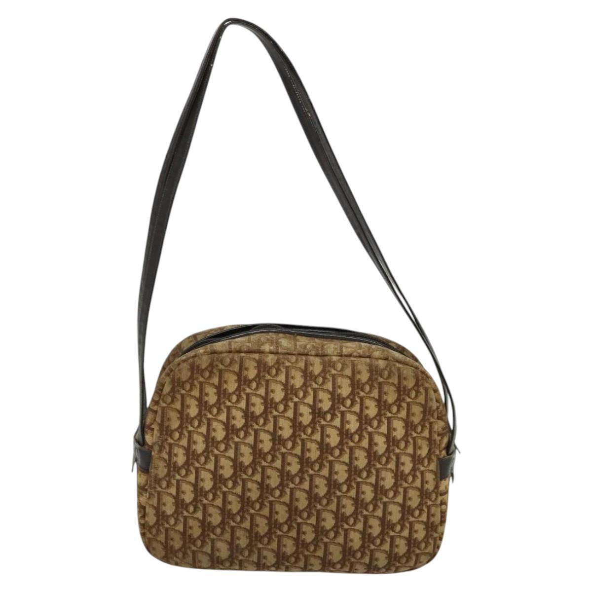 Christian Dior Trotter Canvas Shoulder Bag Brown Auth 116492