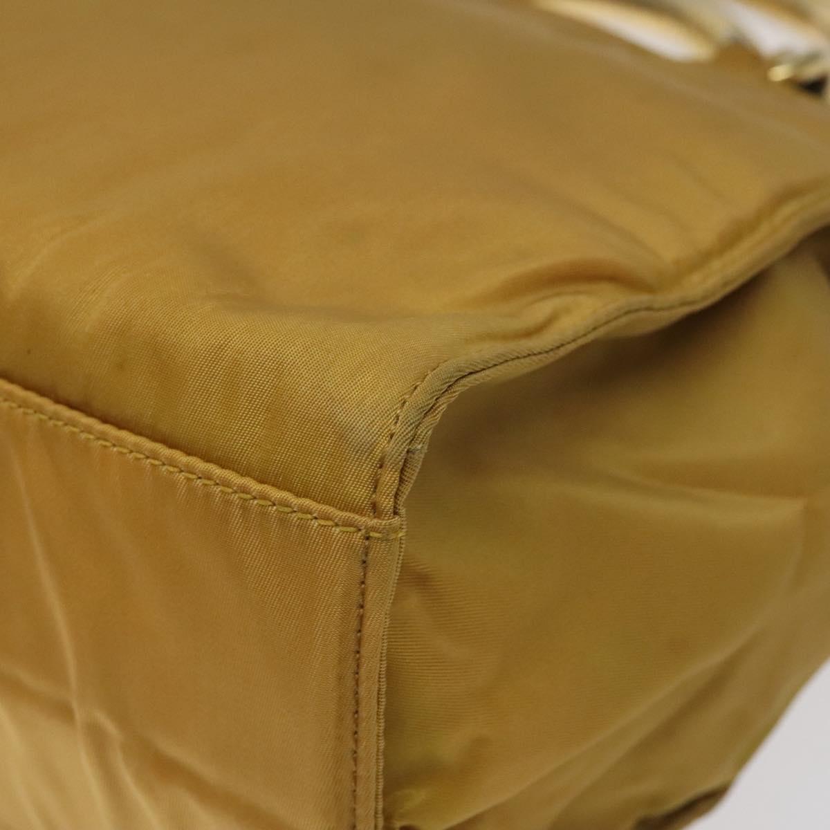 PRADA Hand Bag Nylon Metal Yellow Gold Auth 116493