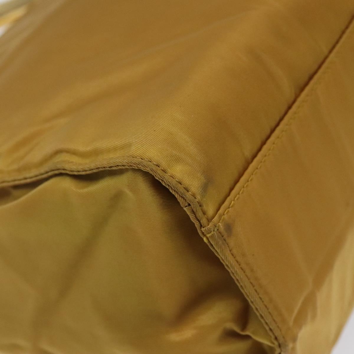 PRADA Hand Bag Nylon Metal Yellow Gold Auth 116493