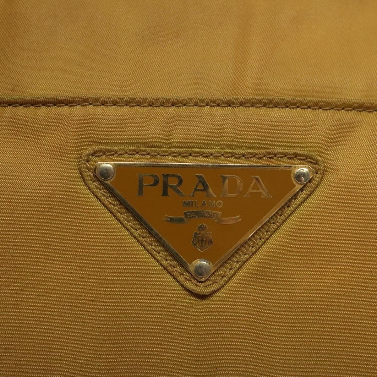 PRADA Hand Bag Nylon Metal Yellow Gold Auth 116493