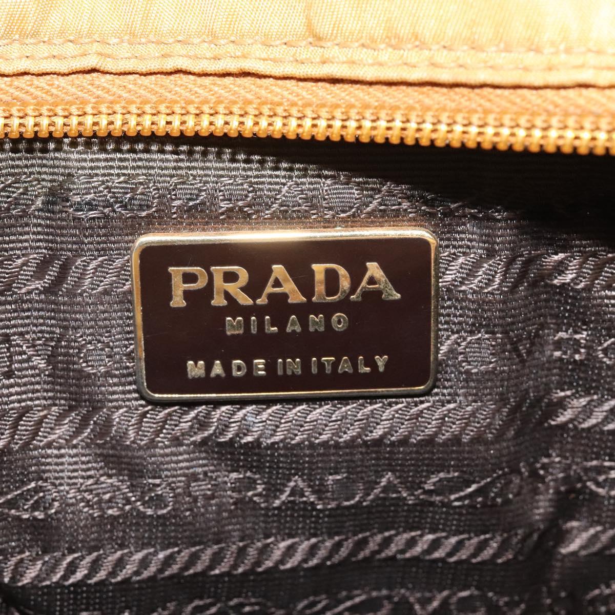 PRADA Hand Bag Nylon Metal Yellow Gold Auth 116493
