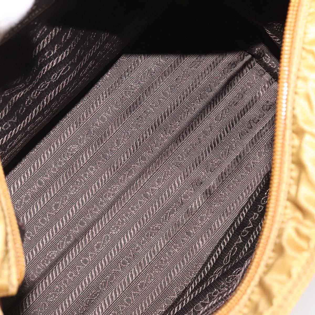 PRADA Hand Bag Nylon Metal Yellow Gold Auth 116493