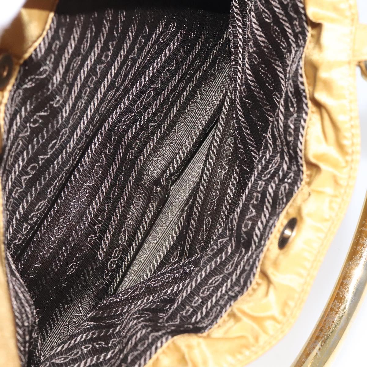 PRADA Hand Bag Nylon Metal Yellow Gold Auth 116493