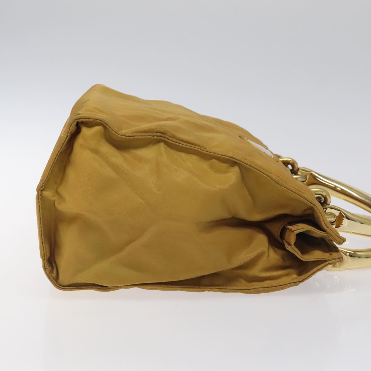 PRADA Hand Bag Nylon Metal Yellow Gold Auth 116493