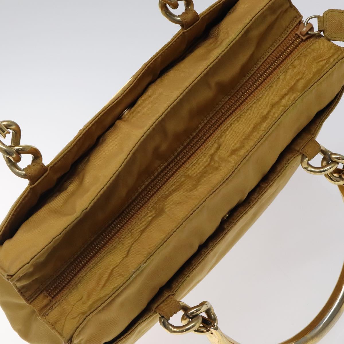 PRADA Hand Bag Nylon Metal Yellow Gold Auth 116493