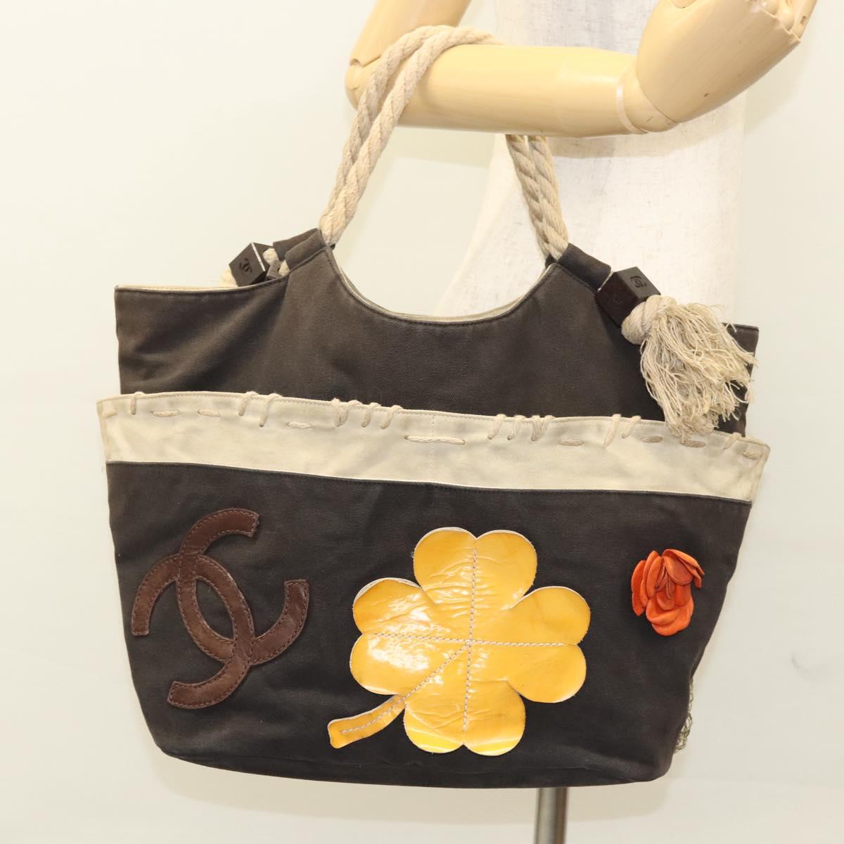 CHANEL Camelia Tote Bag Canvas Black CC Auth 116525