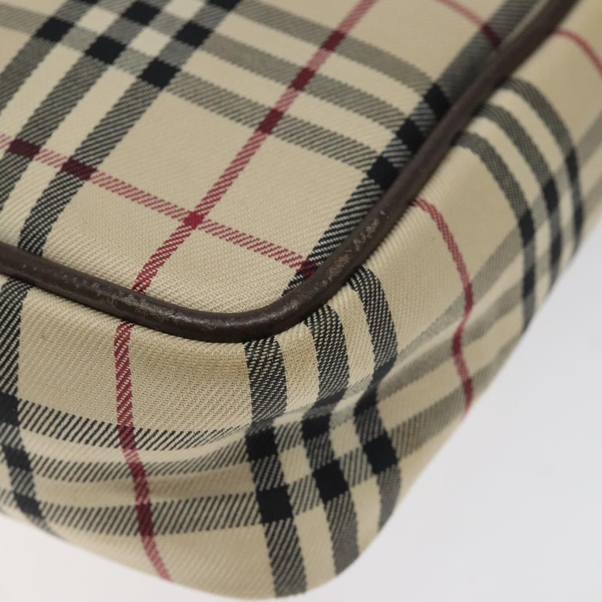 BURBERRY Nova Check Shoulder Bag Canvas Beige Silver Auth 116540