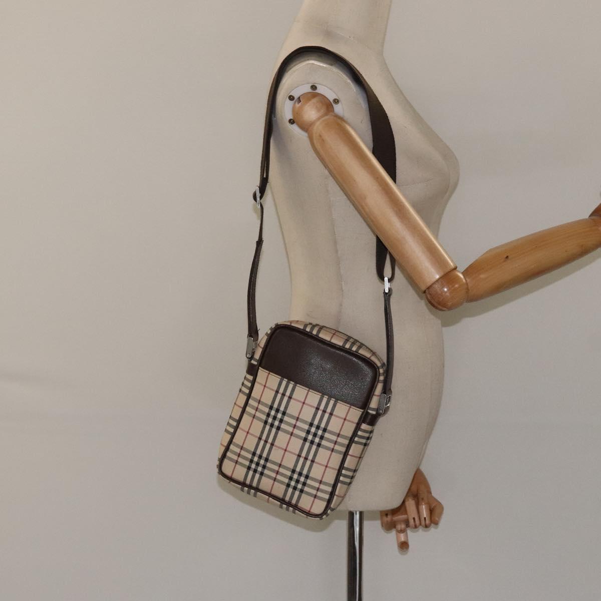 BURBERRY Nova Check Shoulder Bag Canvas Beige Silver Auth 116540