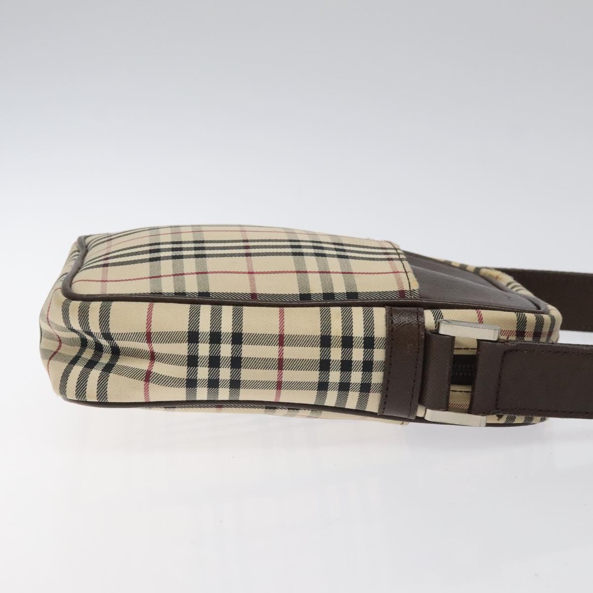 BURBERRY Nova Check Shoulder Bag Canvas Beige Silver Auth 116540