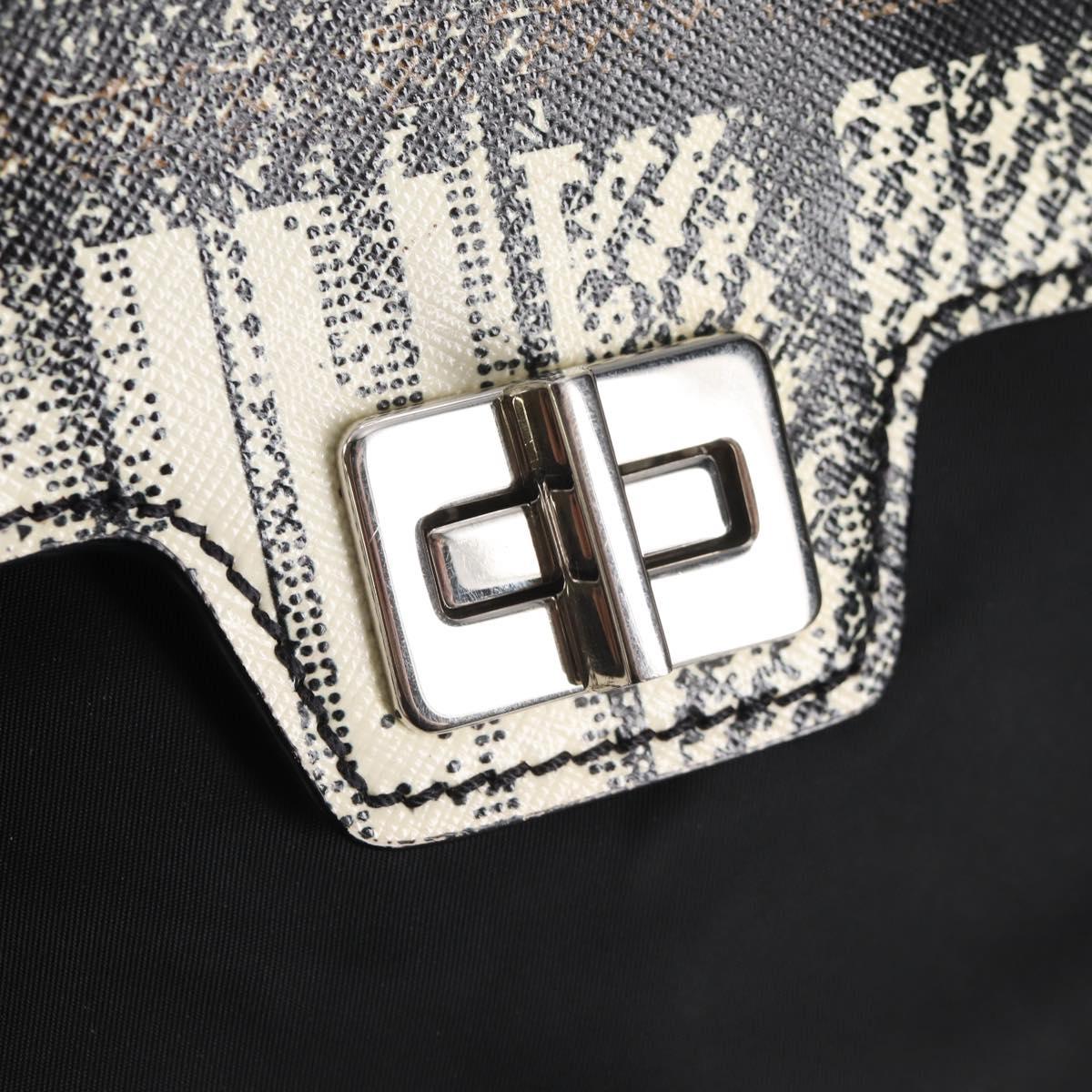 PRADA Hand Bag Nylon Leather 2way Black Silver Auth 116542AM