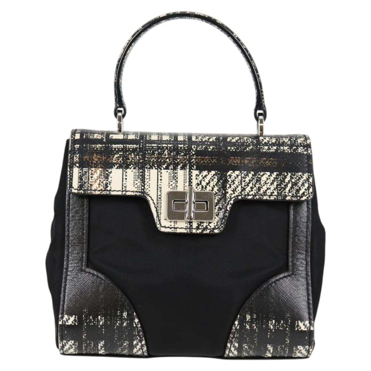 PRADA Hand Bag Nylon Leather 2way Black Silver Auth 116542AM