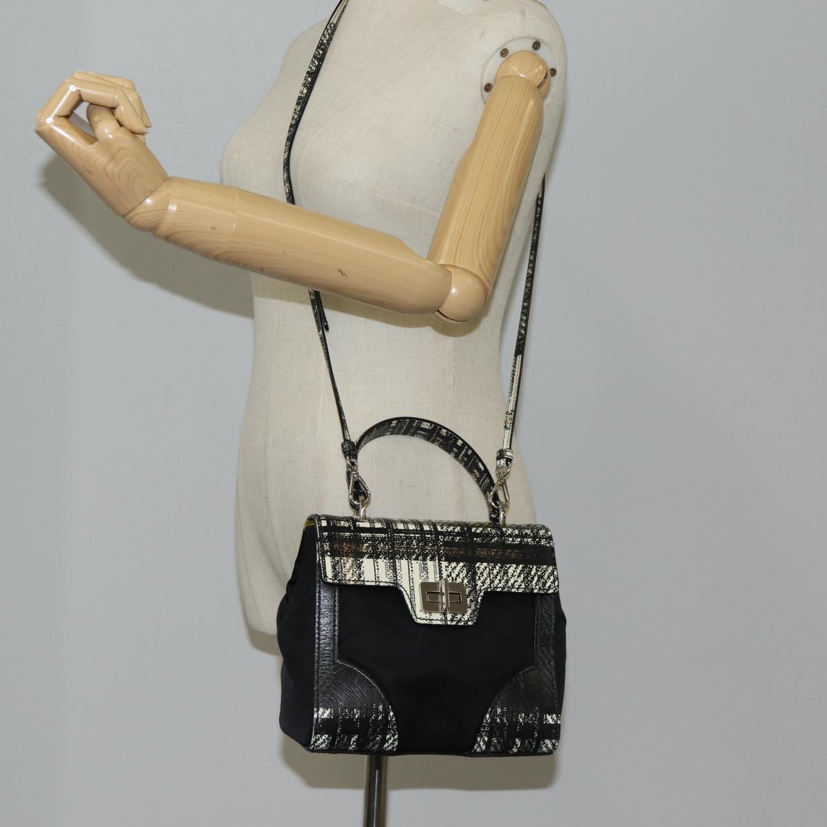 PRADA Hand Bag Nylon Leather 2way Black Silver Auth 116542AM